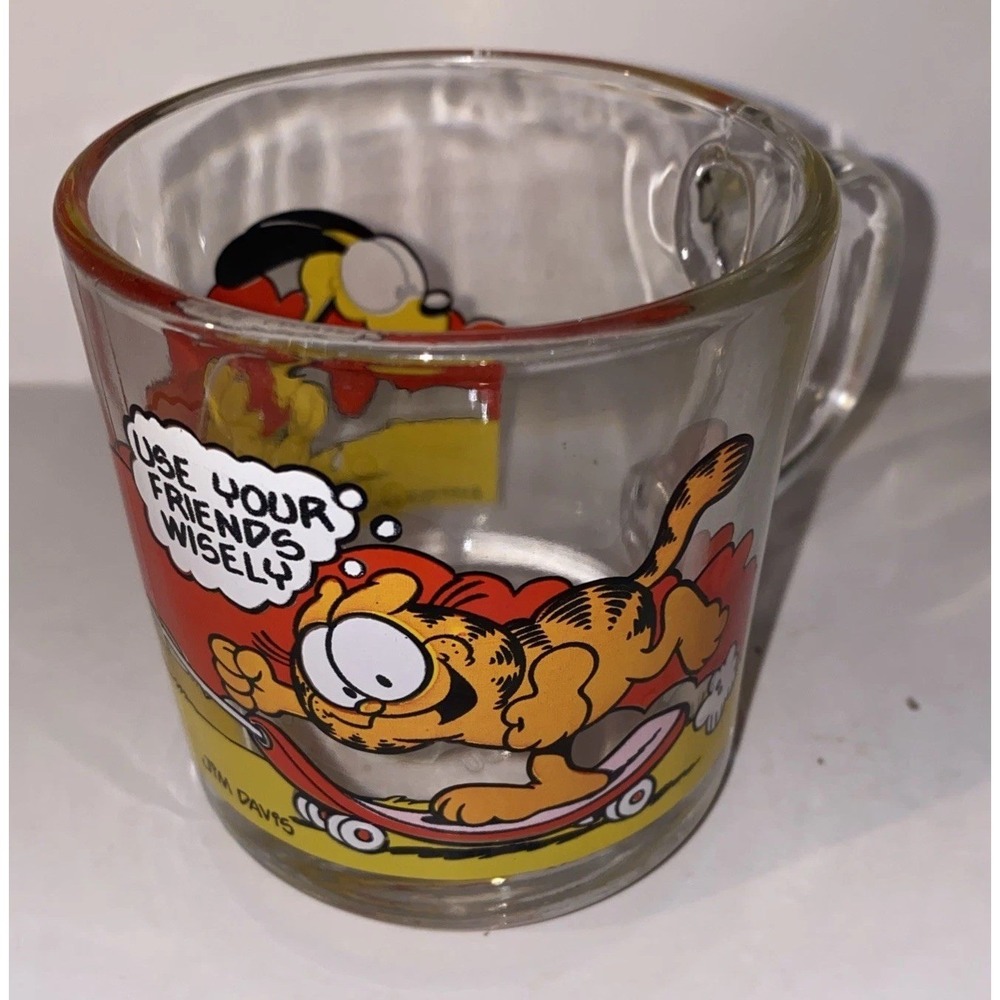 Vintage 1978 McDonalds Garfield Opie Skateboard Glass Coffee Cup Mug Jim Davis
